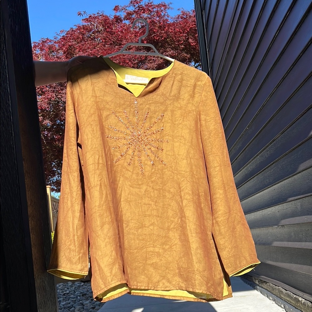 Young Essence Yellow Brown Tunic with Mandarin Collar